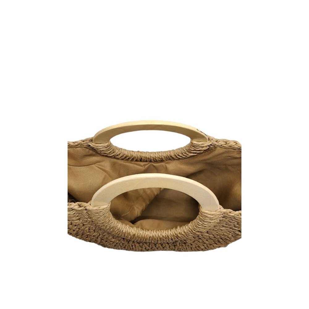 Wicker Woven Straw Handbag  Beach Bag Wood Handles - Picture 8 of 8